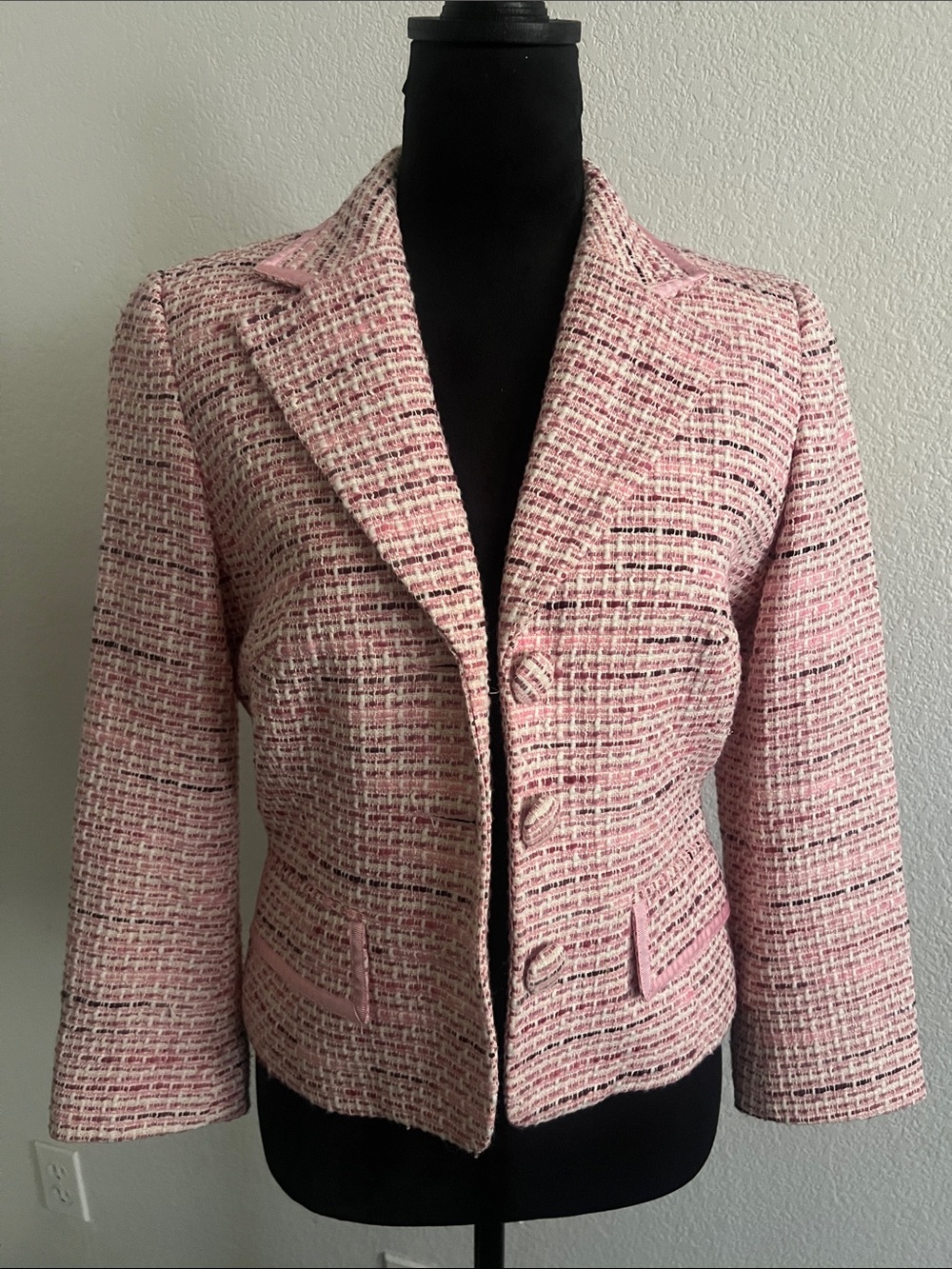 bebe Pink Tweed Cropped Blazer Jacket